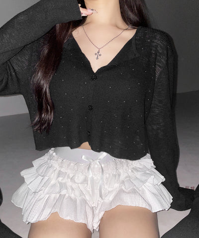 ラインストーンシアーニットカーディガン ／ Rhine stone sheer knit cardigan