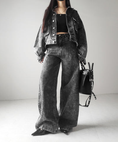 【 セットアップ着用可能 】ヴィンテージケミカルブリーチストレートワイドデニム ／ vintage chemical bleach straight wide denim
