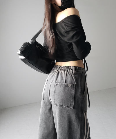 【 ２color ／ ４size 】サイドラインストレートカーゴデニムパンツ ／ sideline straight cargo denim pants