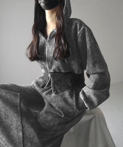 【 セットアップ 】ピグメントヴィンテージショートパーカー ＋ ワイドパンツ SET ／ pigment vintage short hoodie + wide pants SET