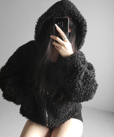 テディボアジップアップフーディクロップドコート ／ teddy boa zipup hoodie cropped cat