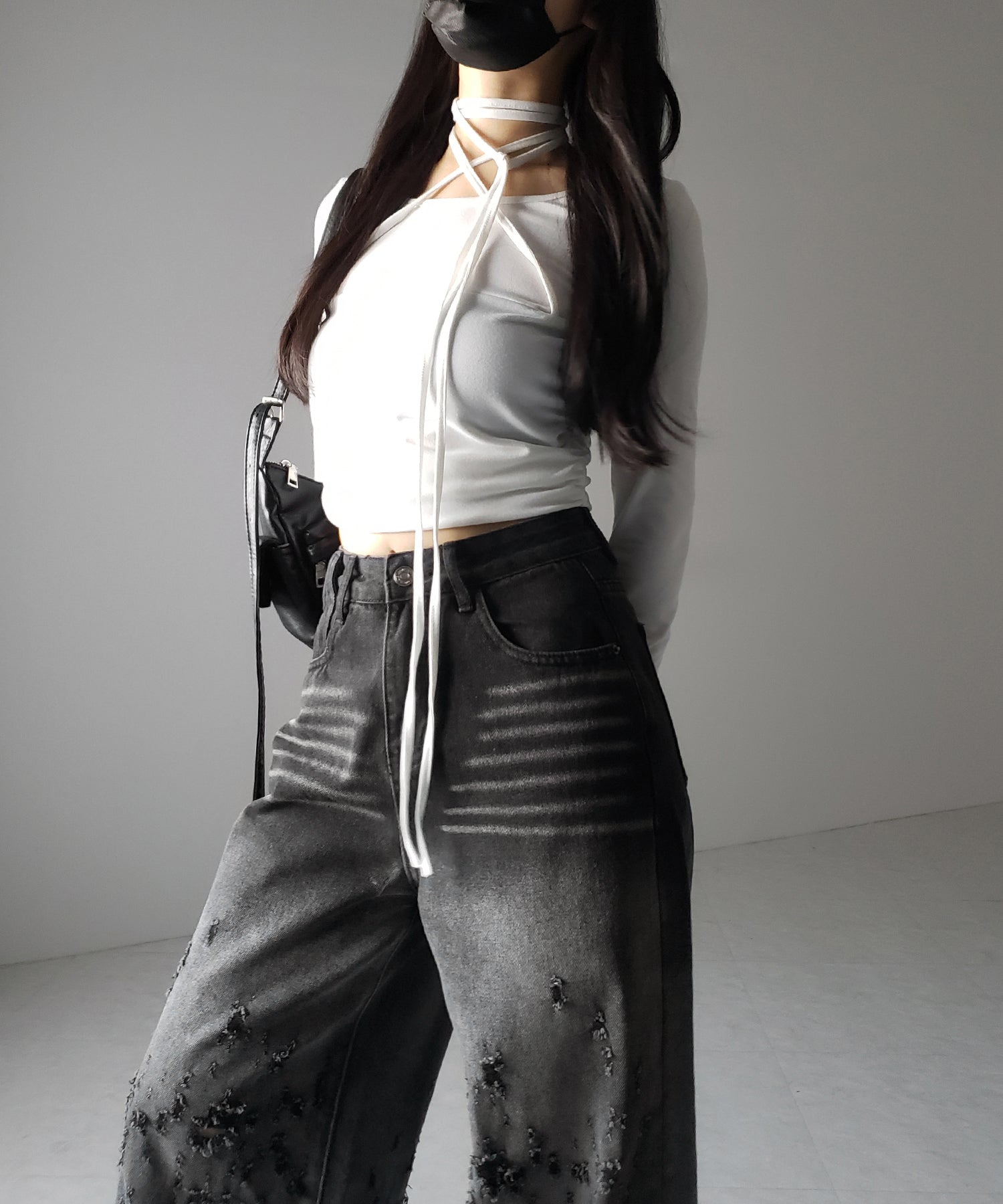 【 ２color ／ ４size 】グラデーションクラッシュダメージワイドデニムパンツ ／ gradation crash damage wide denim pants