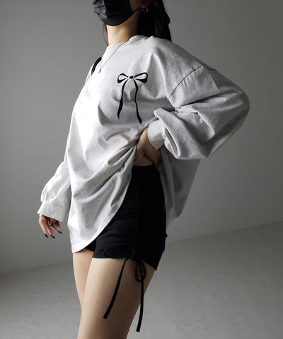 【 ３size 】サイドリボンシャーリングバイカーショートパンツ ／ side ribbon ruched biker shorts