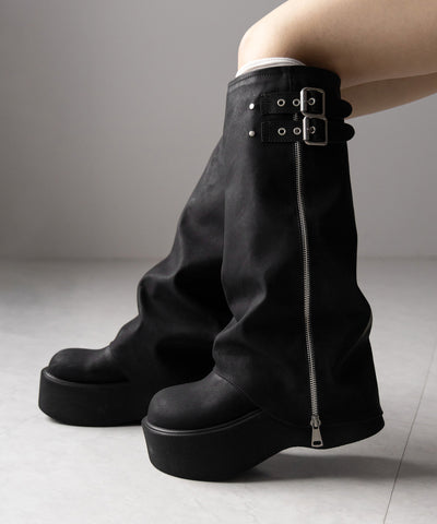 【 ２color 】ベルテッドヴィンテージ厚底カバーロングブーツ ／belted vintage platform cover long boots