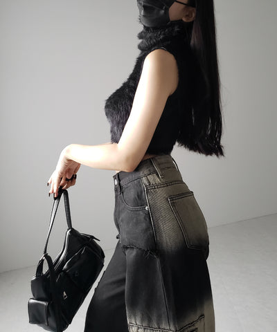 【 ２color ／４size 】ブロッキングバイカラーオーバーダイワイドデニム ／ blocking bicolor overdye wide denim