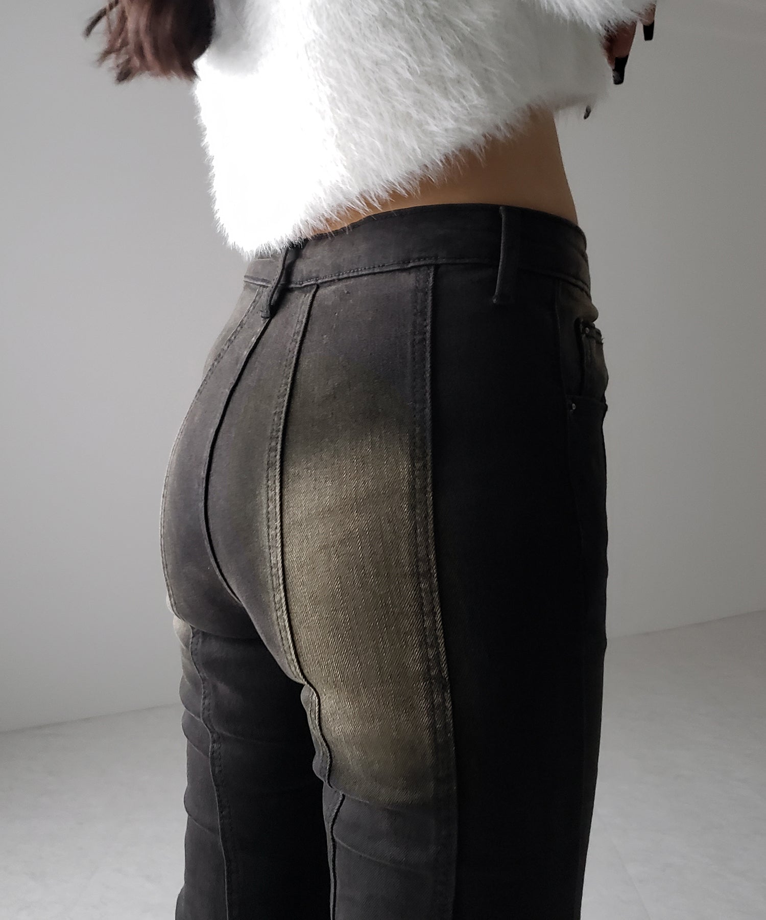 【４size 】ヴィンテージライクストレッチブラックフレアデニム ／ vintage like stretch black flare denim