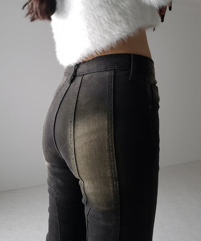【４size 】ヴィンテージライクストレッチブラックフレアデニム ／ vintage like stretch black flare denim