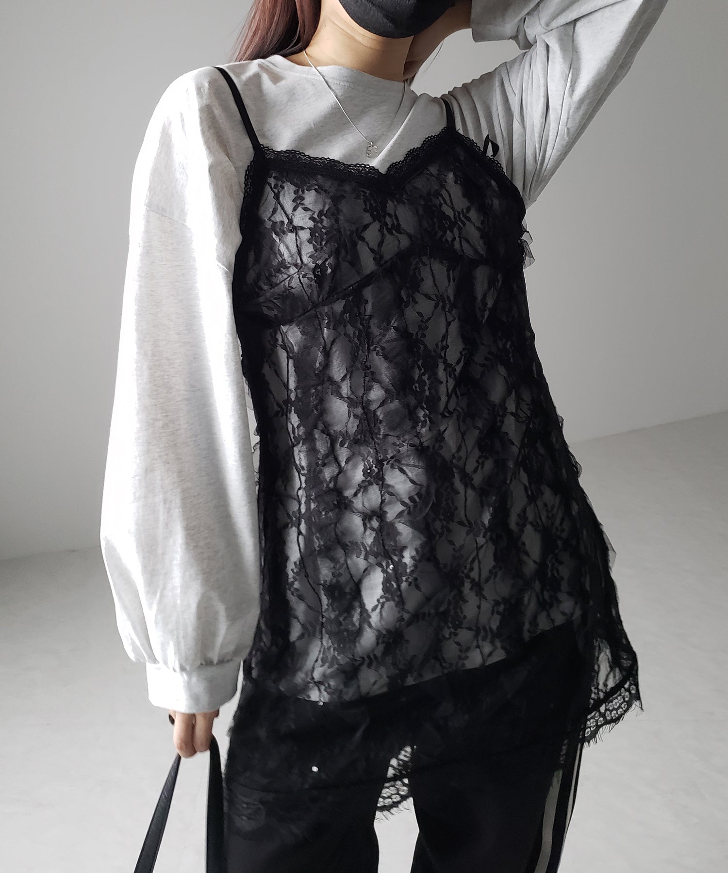【 ２color 】チュールドッキングレースチュニックキャミソール ／ tulle docking lace tunic camisole
