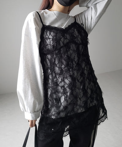 【 ２color 】チュールドッキングレースチュニックキャミソール ／ tulle docking lace tunic camisole