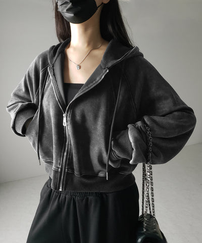 【 ２color 】ピグメントヴィンテージショートジップパーカー ／ pigment vintage short zip hoodie