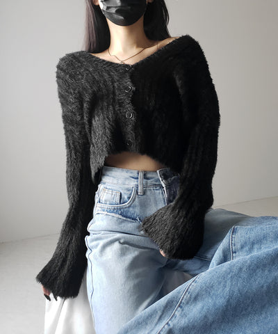 【 ３color 】ショートシャギーリブニットカーディガン ／ short shaggy lib knit cardigan