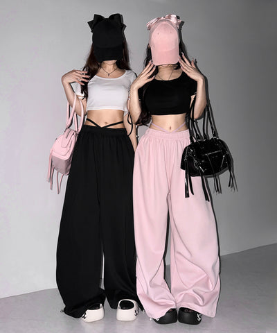 【先行販売】ウエストストリングタックワイドスウェットパンツ