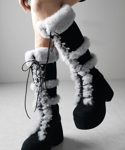 厚底レースアップムートンロングブーツ ／ platform laceup mouton long boots