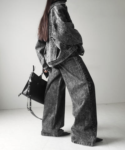 【 セットアップ着用可能 】ヴィンテージケミカルブリーチストレートワイドデニム ／ vintage chemical bleach straight wide denim