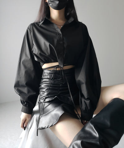 【 ２color 】クロスストラップリボンショートシャツ ／ cross strap ribbon short shirts