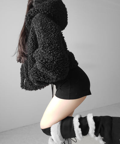 テディボアジップアップフーディクロップドコート ／ teddy boa zipup hoodie cropped cat