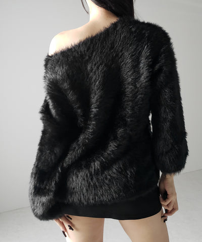 【 ３color 】ナナメストラップカットアウトシャギーニット ／ naname strap cutout shaggy knit