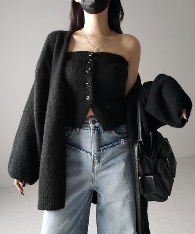 【 ２点セット 】ニットボタンビスチェ ＋ロングカーディガンセット ／ knit button bustier + long cardigan set