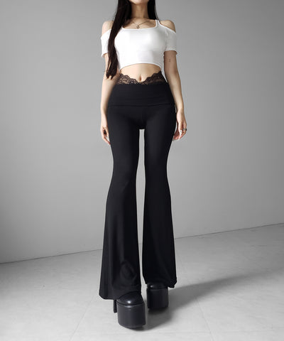 ウエストレーススリムドレープカットソーフレアパンツ ／ waist lace slim drape cutsew flare pants