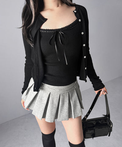 【 ２点セット 】リボンリブニットキャミソール ＋ カーディガンセット / ribbon rib knit camisole + cardigan set