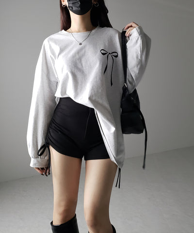 【 ３size 】サイドリボンシャーリングバイカーショートパンツ ／ side ribbon ruched biker shorts