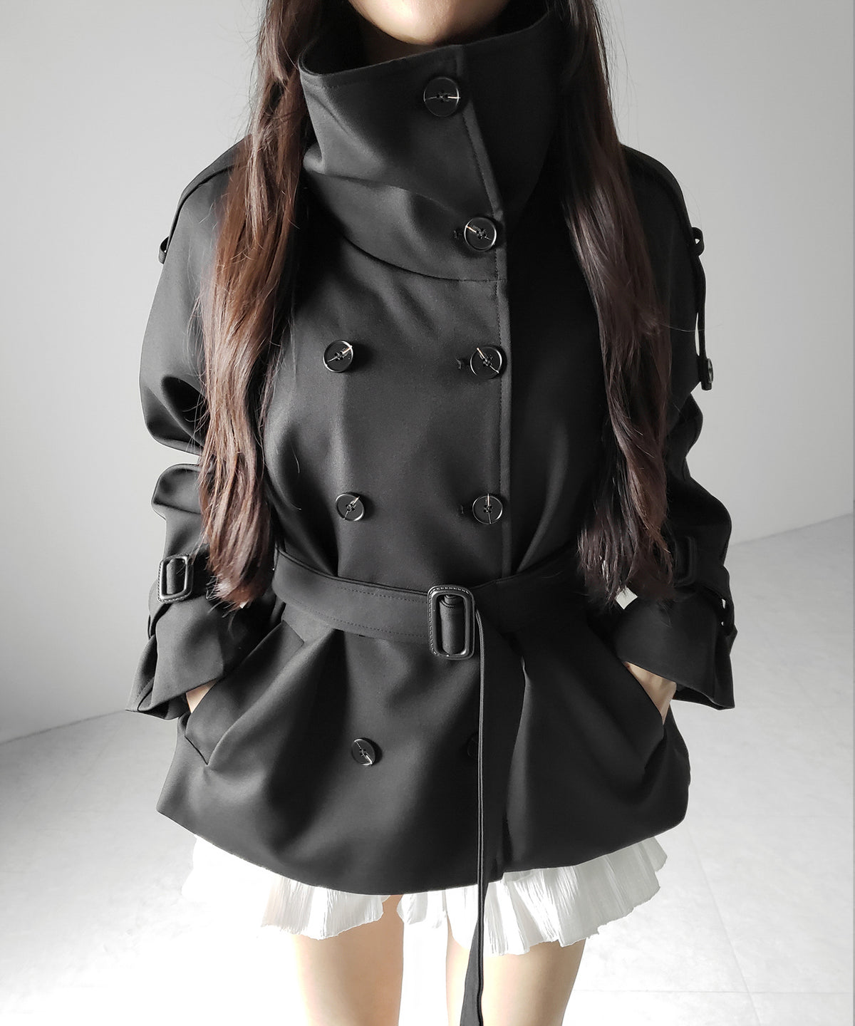 ２WAYスタンドカラーミドルトレンチコート ／ 2WAY stand collar middle trench coat