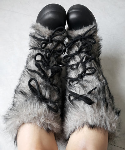 ボリュームフェイクファーレースアップロングブーツ ／ volume fake fur laceup long boots