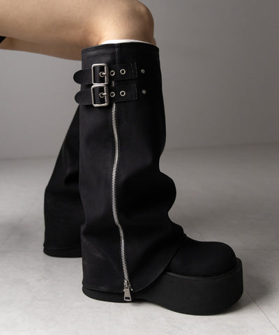 【 ２color 】ベルテッドヴィンテージ厚底カバーロングブーツ ／belted vintage platform cover long boots
