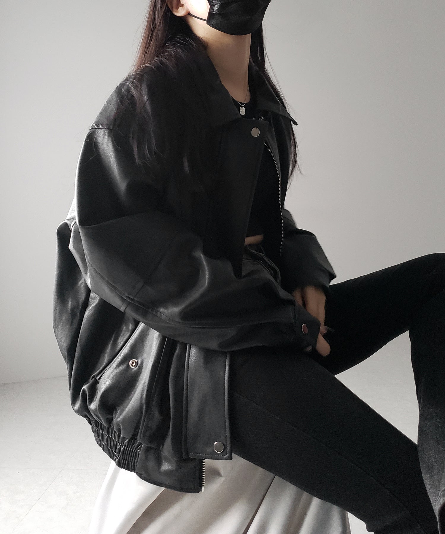 【 ２color 】ヴィンテージライクオーバーフェイクレザーブルゾン ／ vintage like over fake leather blouson