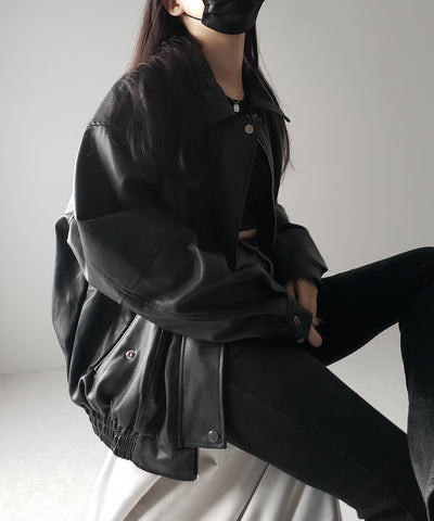 【 ２color 】ヴィンテージライクオーバーフェイクレザーブルゾン ／ vintage like over fake leather blouson