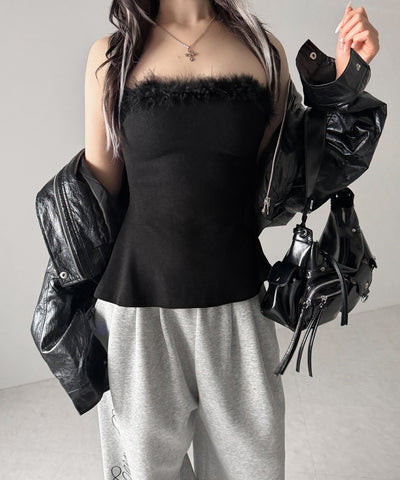 フェイクファーペプラムベアトップス / fake fur peplum bare tops