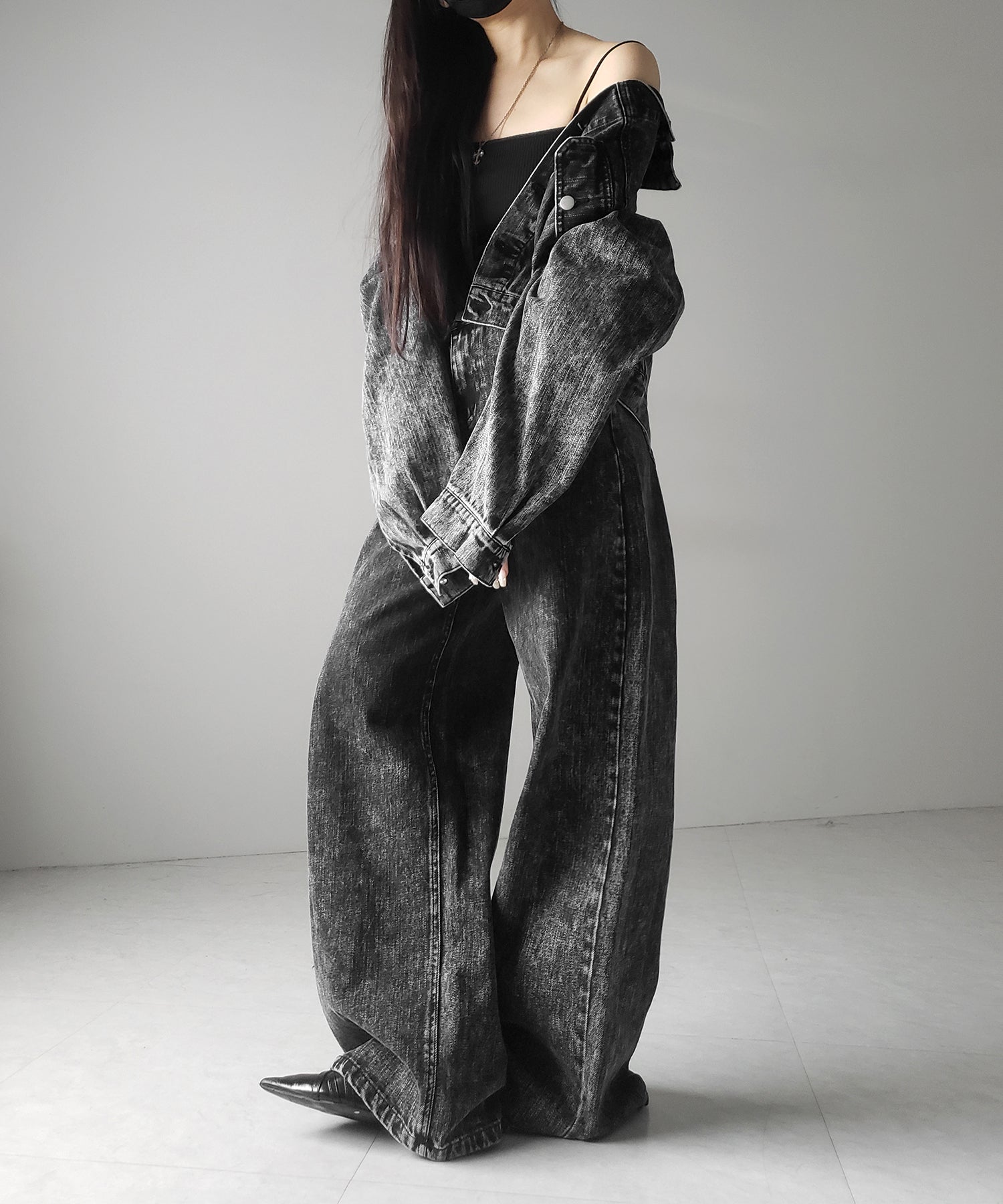 【 セットアップ着用可能 】ヴィンテージケミカルブリーチストレートワイドデニム ／ vintage chemical bleach straight wide denim