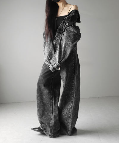 【 セットアップ着用可能 】ヴィンテージケミカルブリーチストレートワイドデニム ／ vintage chemical bleach straight wide denim