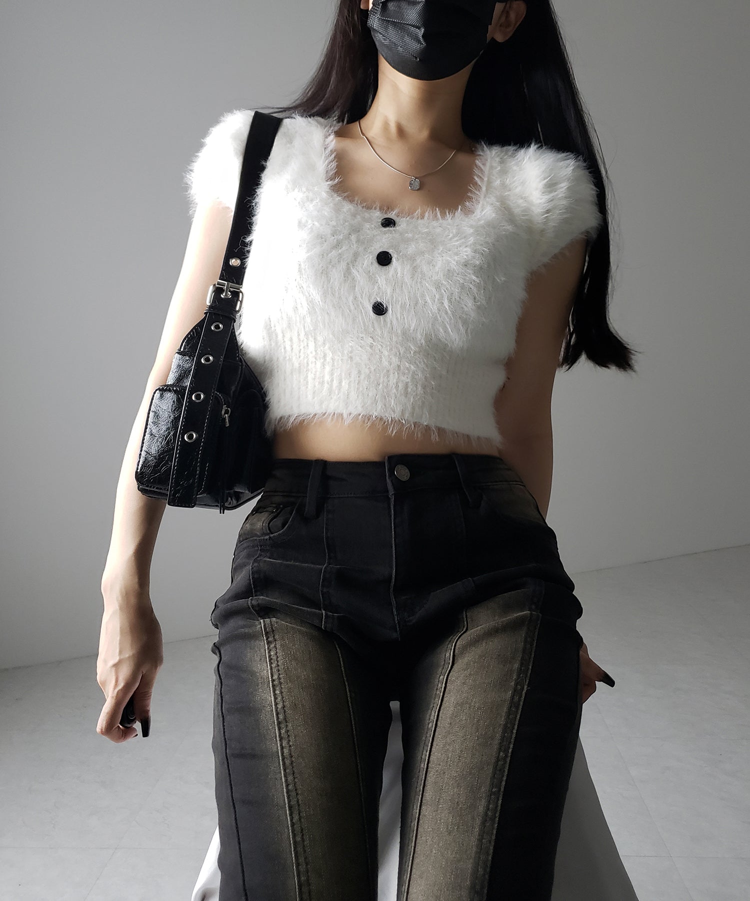 【４size 】ヴィンテージライクストレッチブラックフレアデニム ／ vintage like stretch black flare denim