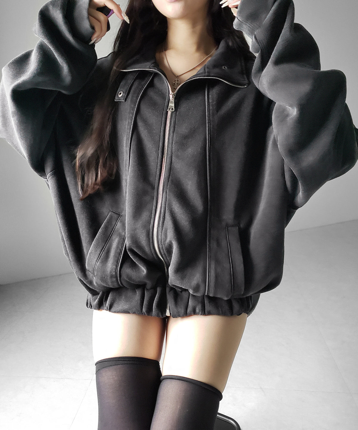 ピグメントヴィンテージジップアップオーバースウェットブルゾン ／ pigment vintage zipup over sweat blouson