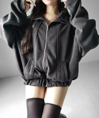 ピグメントヴィンテージジップアップオーバースウェットブルゾン ／ pigment vintage zipup over sweat blouson