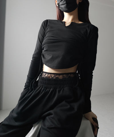 【 ２color 】ウエストレースドッキングワイドスウェットパンツ／ waist lace docking wide sweat pants