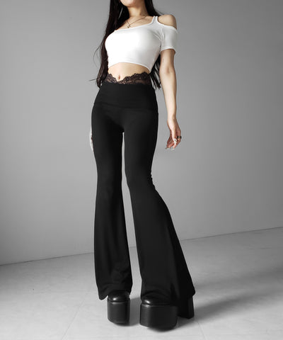 ウエストレーススリムドレープカットソーフレアパンツ ／ waist lace slim drape cutsew flare pants