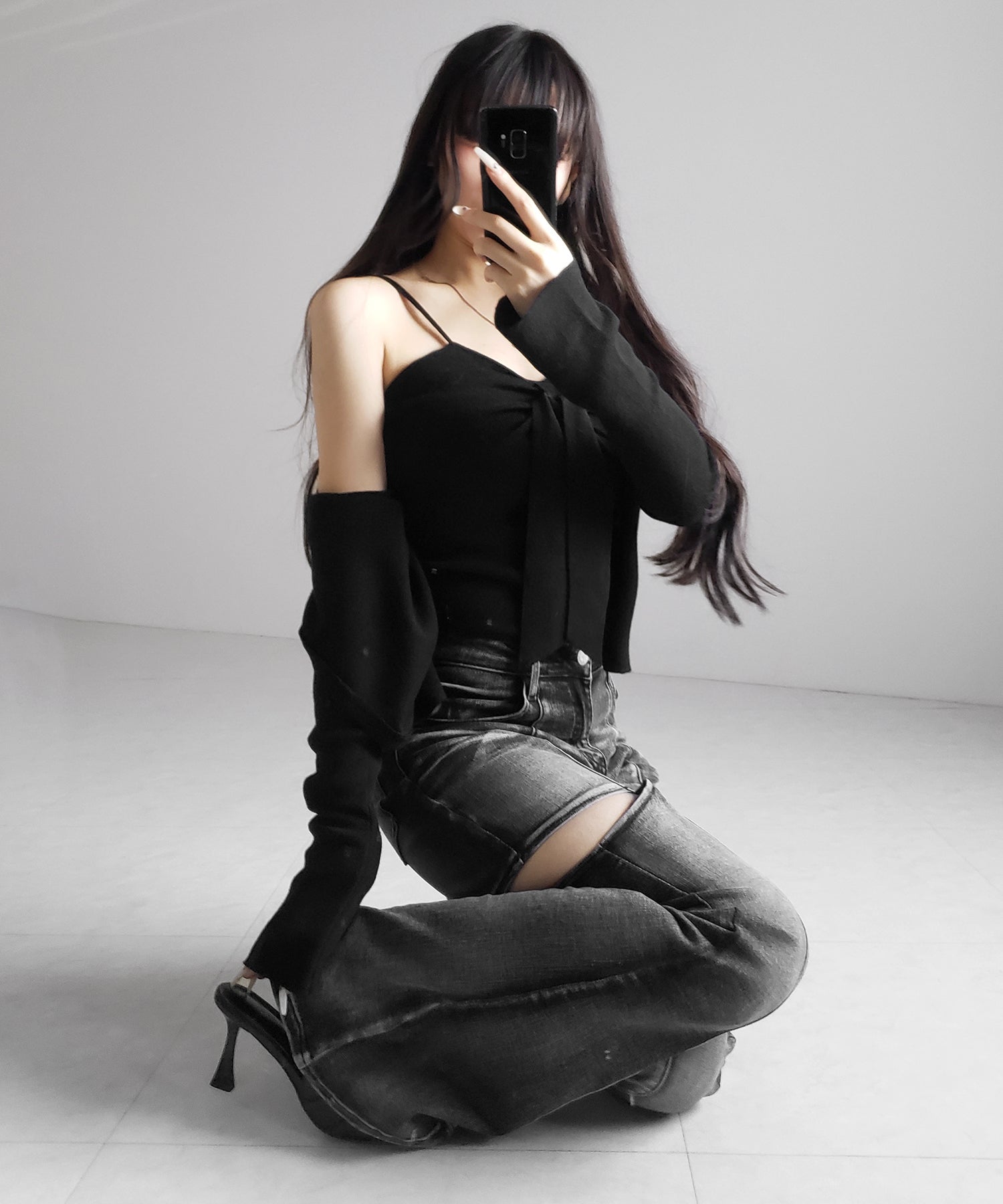 【 ２点セット 】リボンニットキャミソール ＋ カーディガンセット ／ribbon knit camisole + cardigan SET