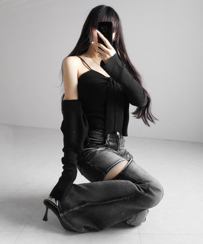 【 ２点セット 】リボンニットキャミソール ＋ カーディガンセット ／ribbon knit camisole + cardigan SET