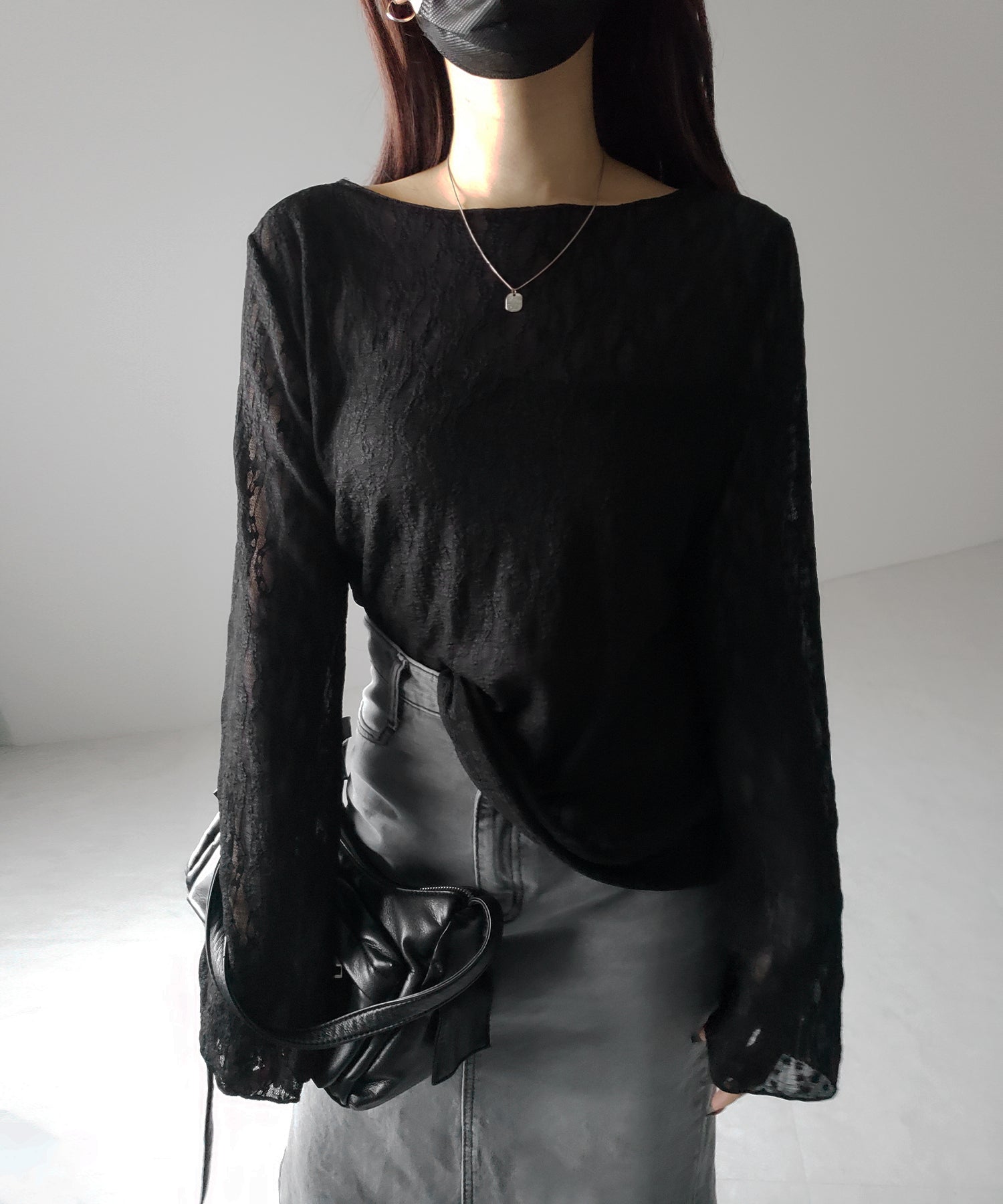 【 ２color 】ワイドスリーブオーバーシアーレーストップス ／ wide sleeve over sheer lace tops