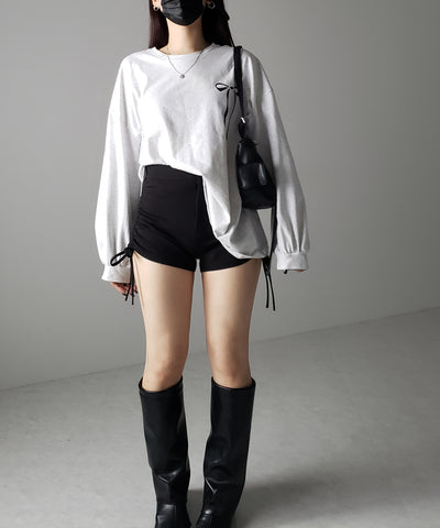 【 ３size 】サイドリボンシャーリングバイカーショートパンツ ／ side ribbon ruched biker shorts