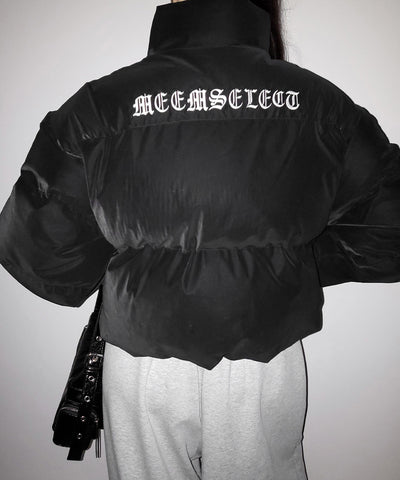 【 大好評につきロゴ無しバージョン追加！ 】グランジロゴ刺繍ショートパフダウンジャケット ／ grunge logo embroidery short puff down jacket