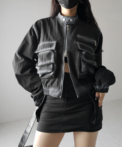 【 ２color 】スプレー加工ダブルジップアウトポケットショートブルゾン ／ spray double zip out pocket short blouson