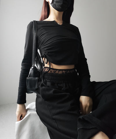 【 ２color 】ウエストレースドッキングワイドスウェットパンツ／ waist lace docking wide sweat pants