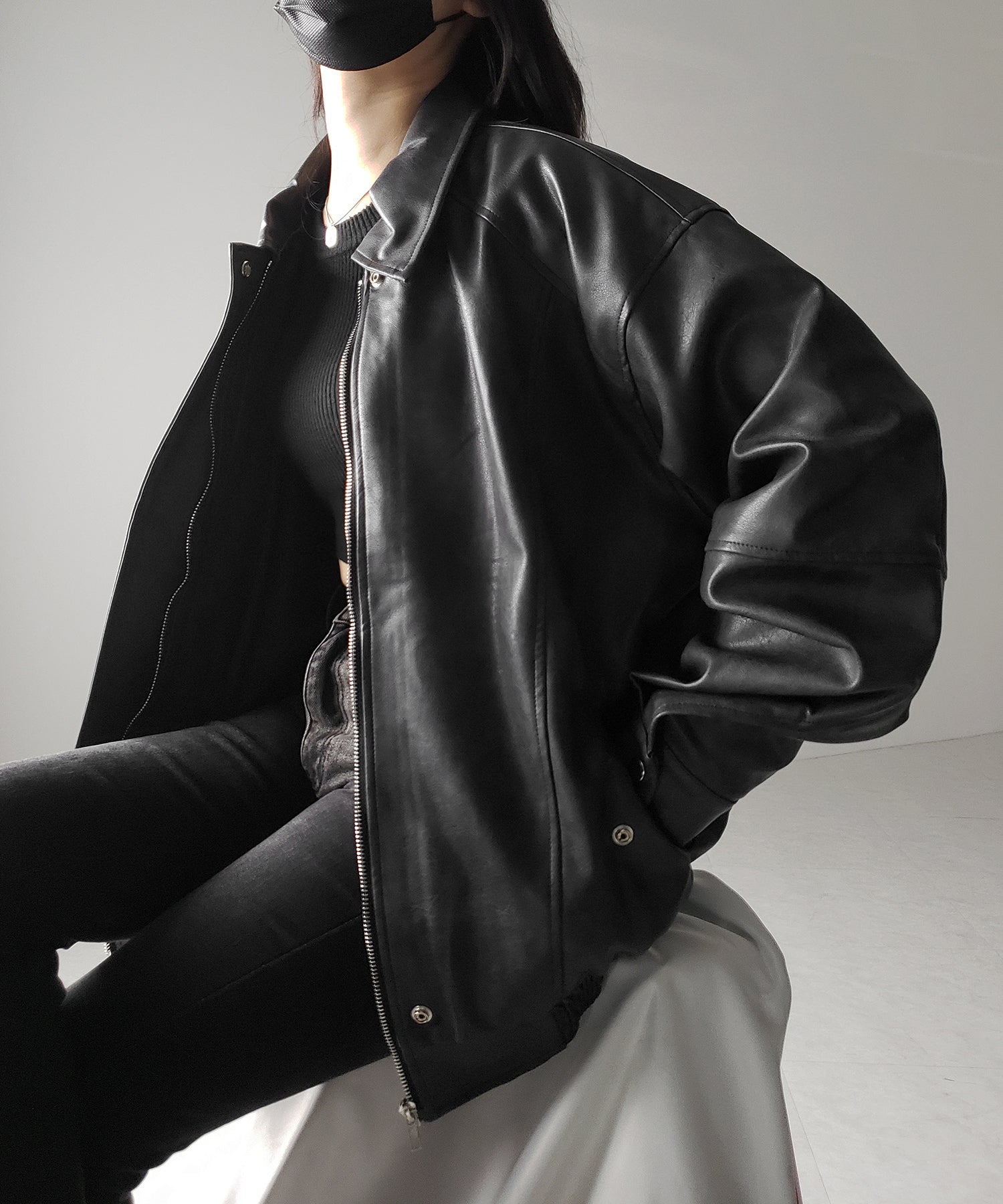 【 ２color 】ヴィンテージライクオーバーフェイクレザーブルゾン ／ vintage like over fake leather blouson
