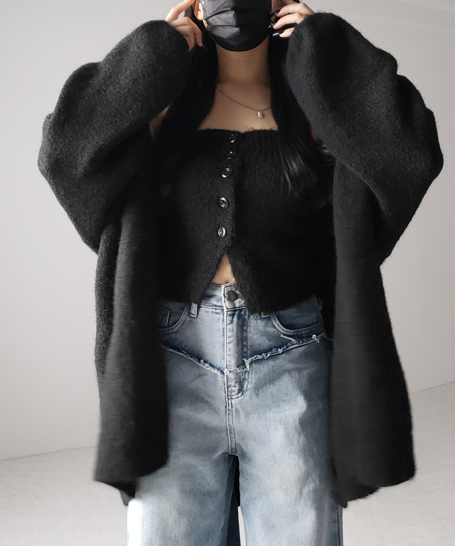 【 ２点セット 】ニットボタンビスチェ ＋ロングカーディガンセット ／ knit button bustier + long cardigan set