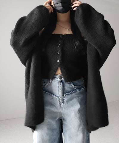 【 ２点セット 】ニットボタンビスチェ ＋ロングカーディガンセット ／ knit button bustier + long cardigan set