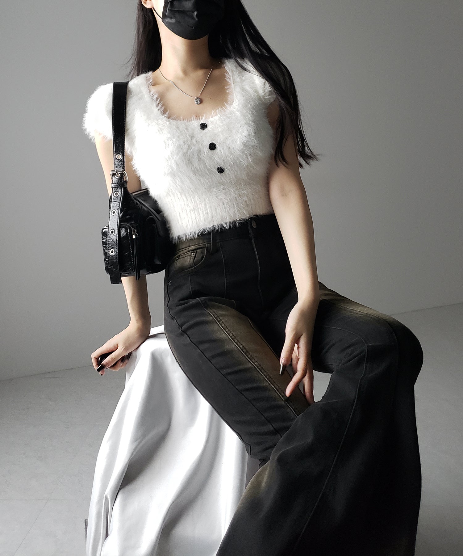 【４size 】ヴィンテージライクストレッチブラックフレアデニム ／ vintage like stretch black flare denim