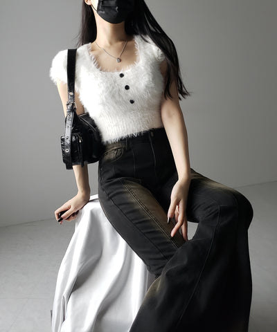 【４size 】ヴィンテージライクストレッチブラックフレアデニム ／ vintage like stretch black flare denim